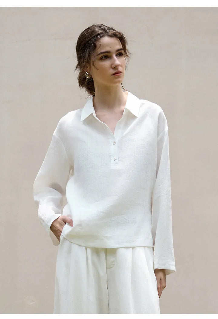 Morgan & Brooke | Natural Polo Collar Relaxed Fit Linen Pullover