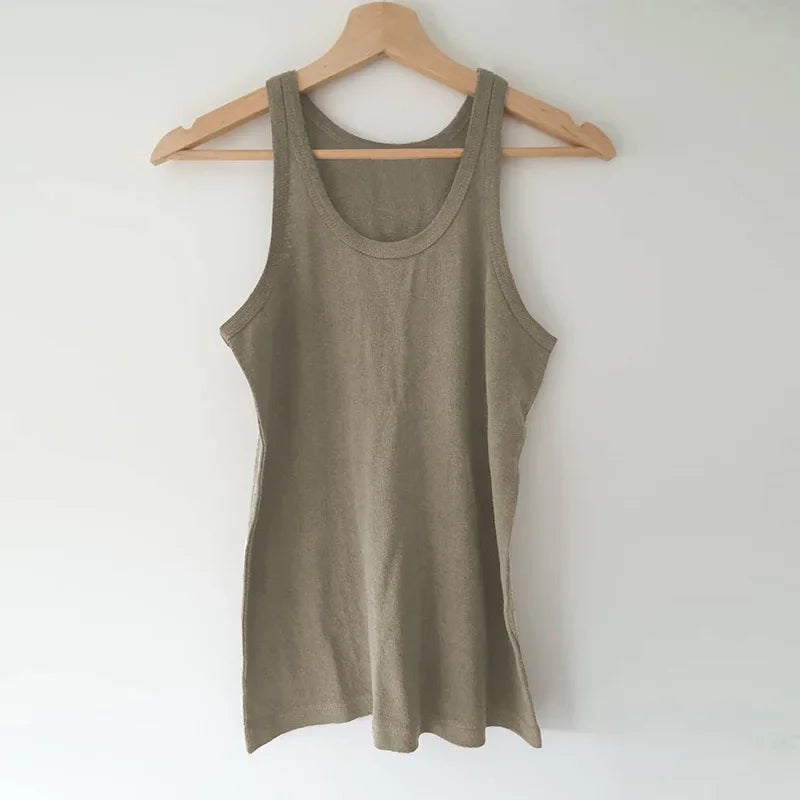 Morgan & Brooke | White Ribbed Scoop Neck Cotton Tank Top