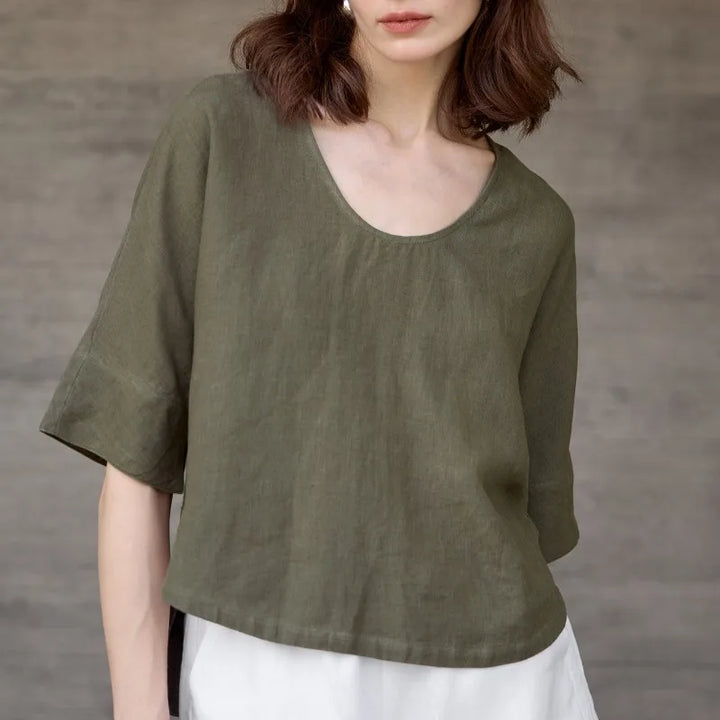 Morgan & Brooke | Natural V-Neck Boxy Hemp Top