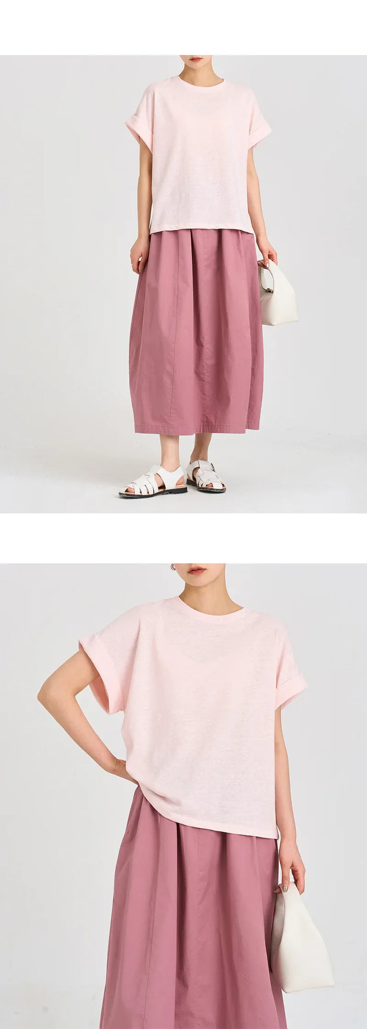 Morgan & Brooke | White Rolled-Cuff Oversized Cotton Tee