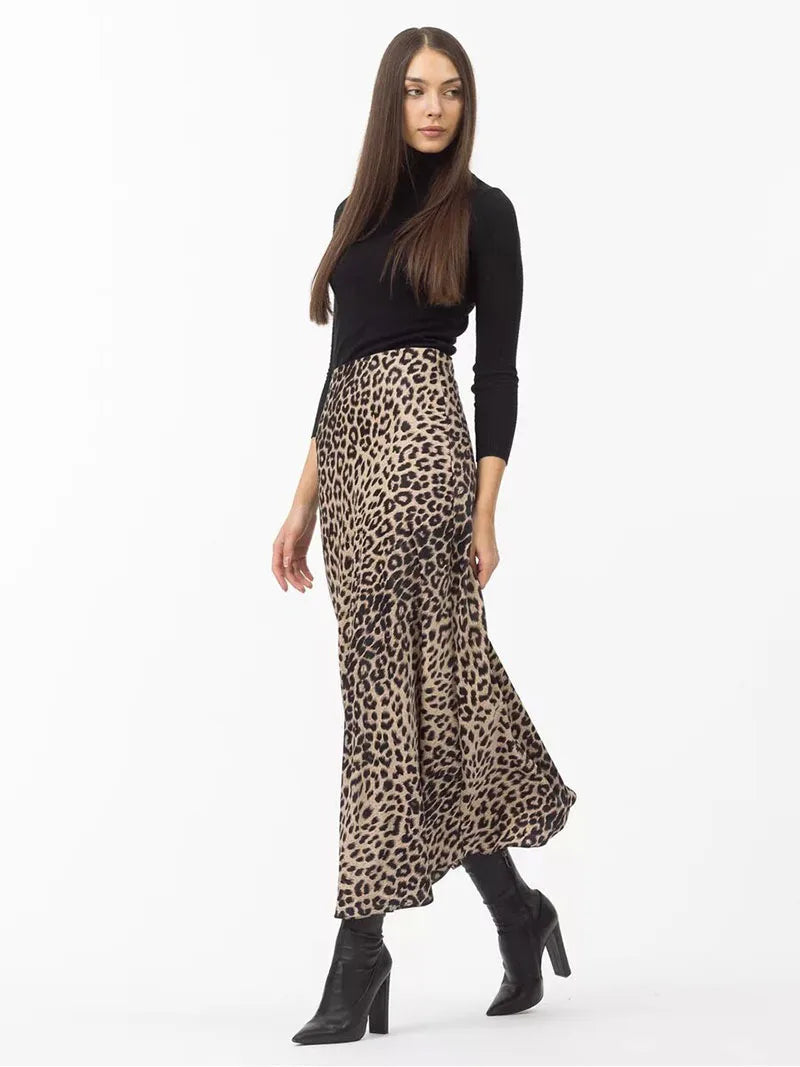 Morgan & Brooke | Leopard Print Midi Satin Skirt