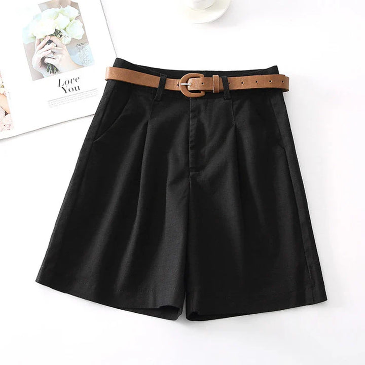 Morgan & Brooke | Stone High-Waist Relaxed-Fit Cotton Bermuda Shorts