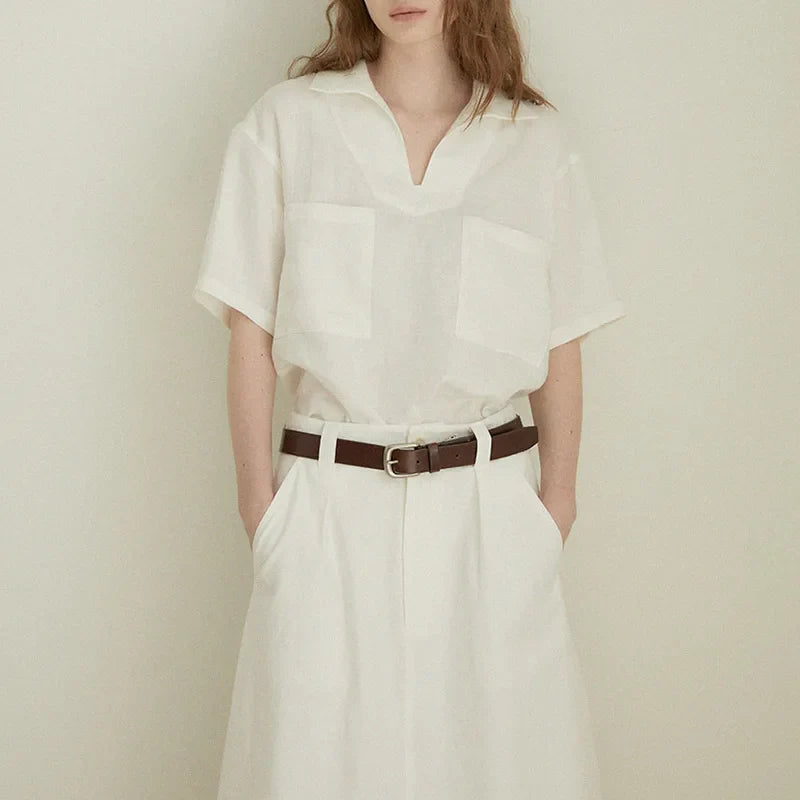 Morgan & Brooke | Relaxed Fit Polo Collar Linen Top