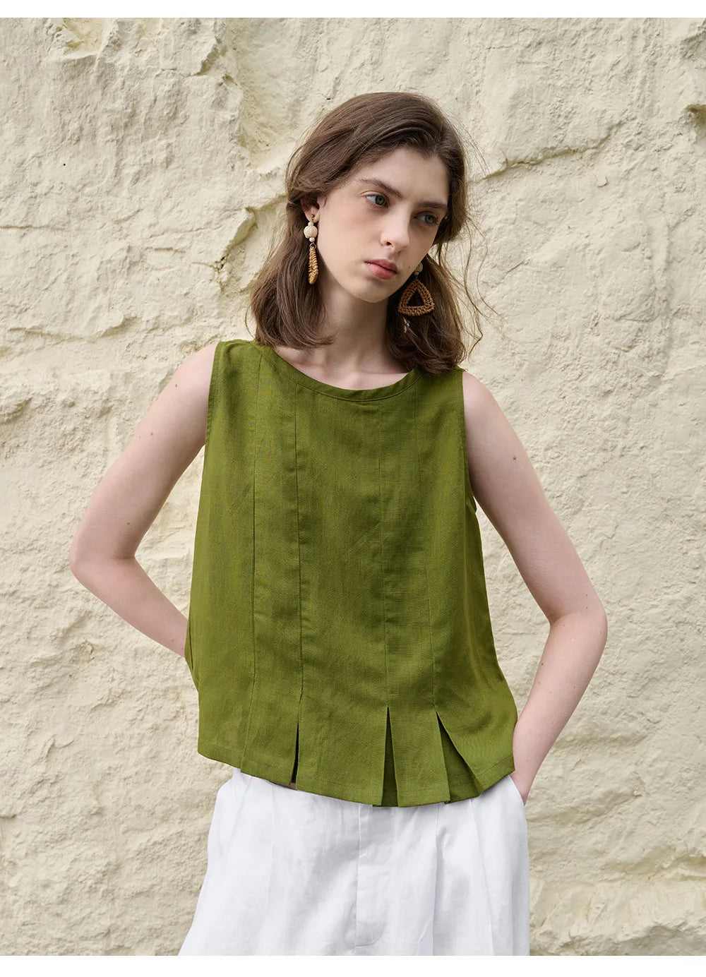 Morgan & Brooke | Pleated Hem Linen Top