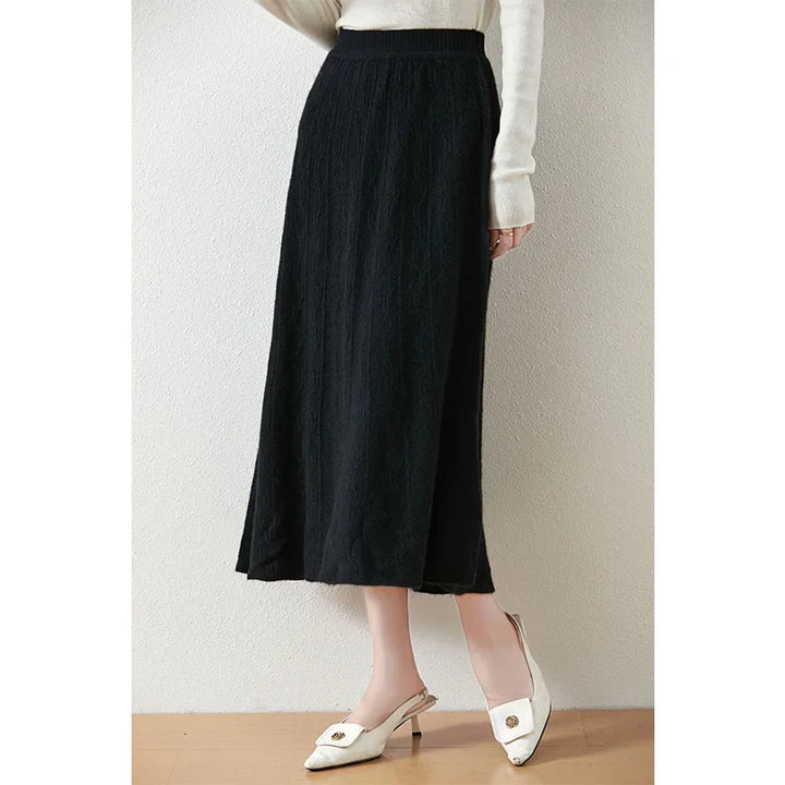 Morgan & Brooke | High-Waist Ribbed Merino Knit Skirt