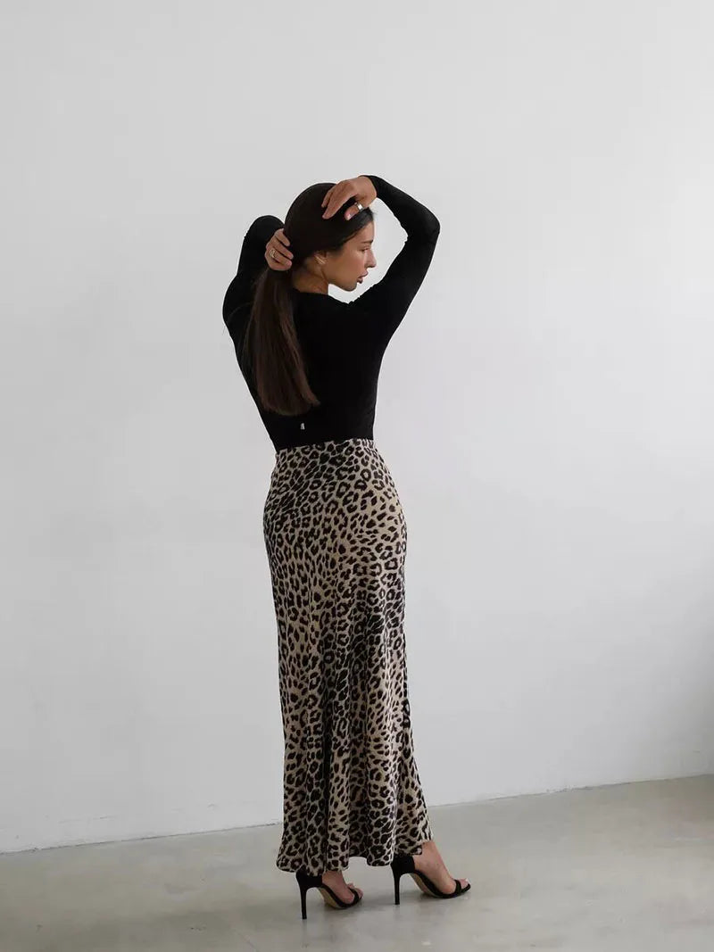 Morgan & Brooke | Leopard Print Midi Satin Skirt