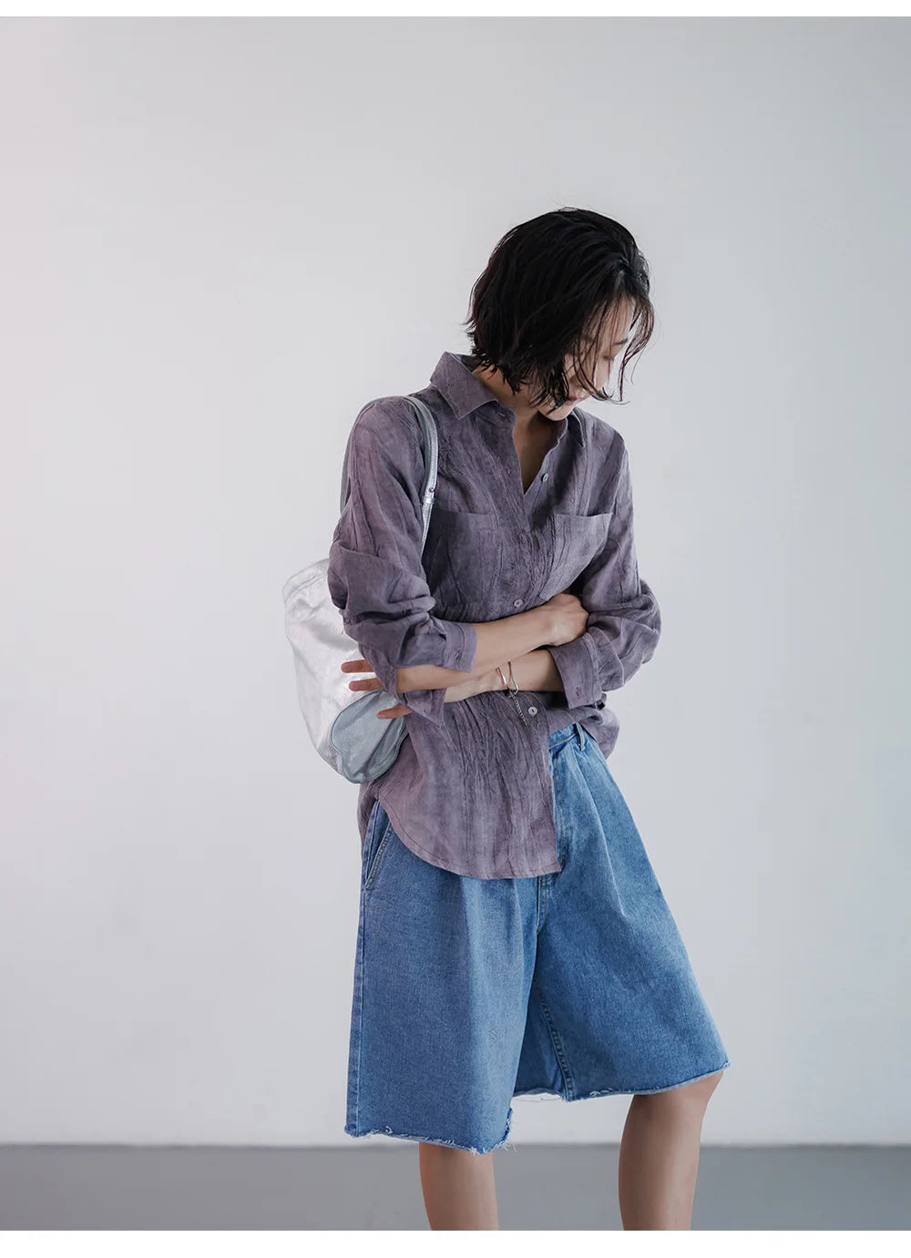 Morgan & Brooke | Natural Pleated Button-Up Linen Shirt