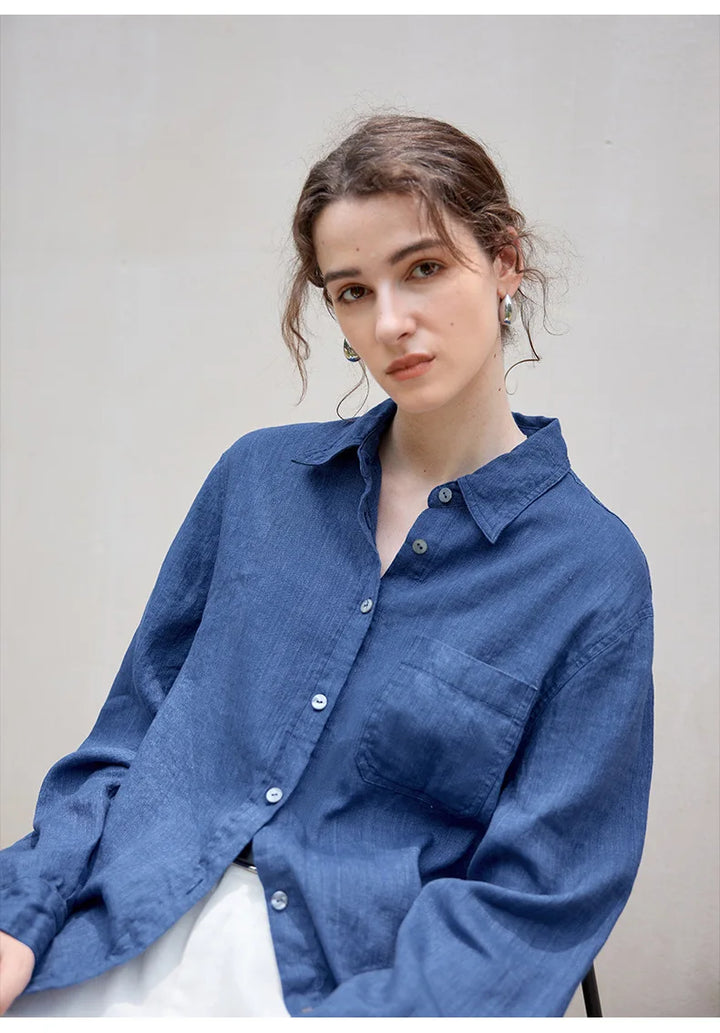 Morgan & Brooke | Indigo Relaxed Fit Button-Up Linen Shirt