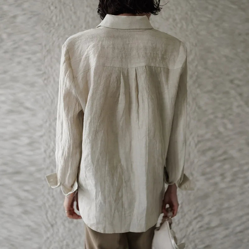 Morgan & Brooke | Natural Pleated Button-Up Linen Shirt