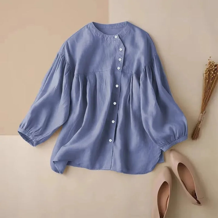 Morgan & Brooke | Gathered Lantern-Sleeve Relaxed-Fit Cotton Blouse