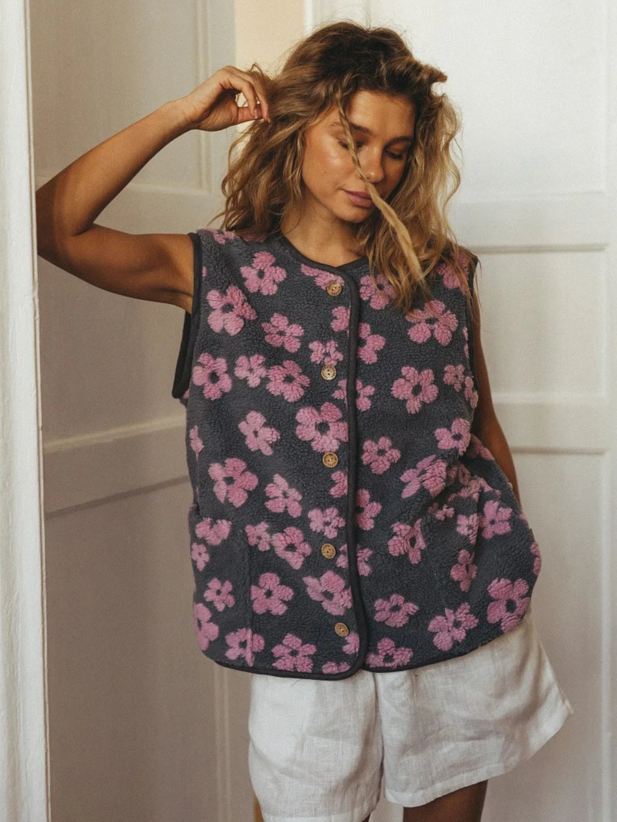 Morgan & Brooke | Floral Print Fleece Vest