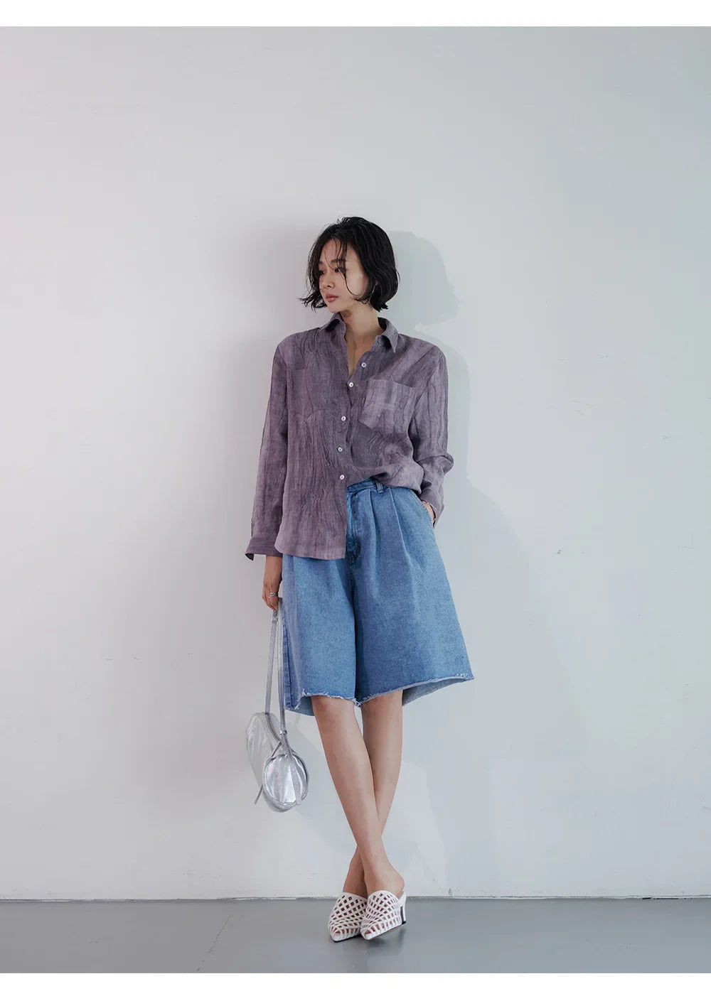 Morgan & Brooke | Natural Pleated Button-Up Linen Shirt