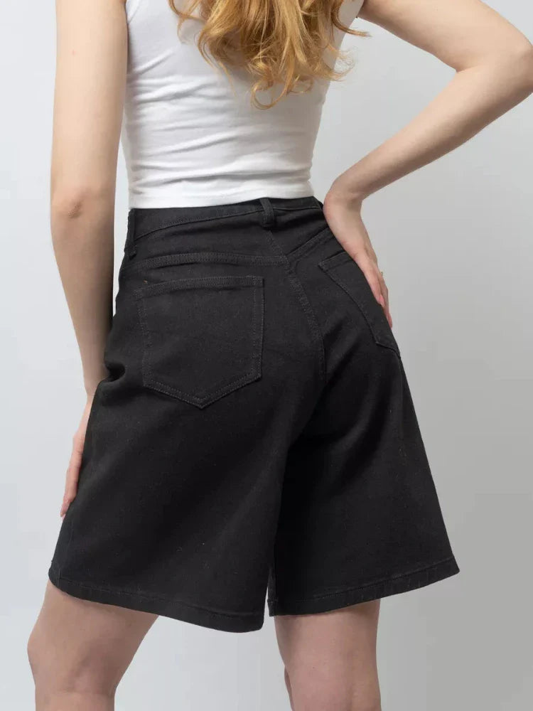 Morgan & Brooke | Blue High-Waist Frayed Hem Cotton Denim Shorts