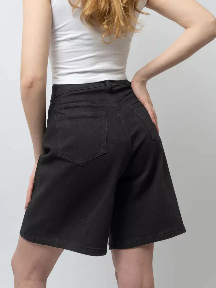 Morgan & Brooke | Blue High-Waist Frayed Hem Cotton Denim Shorts