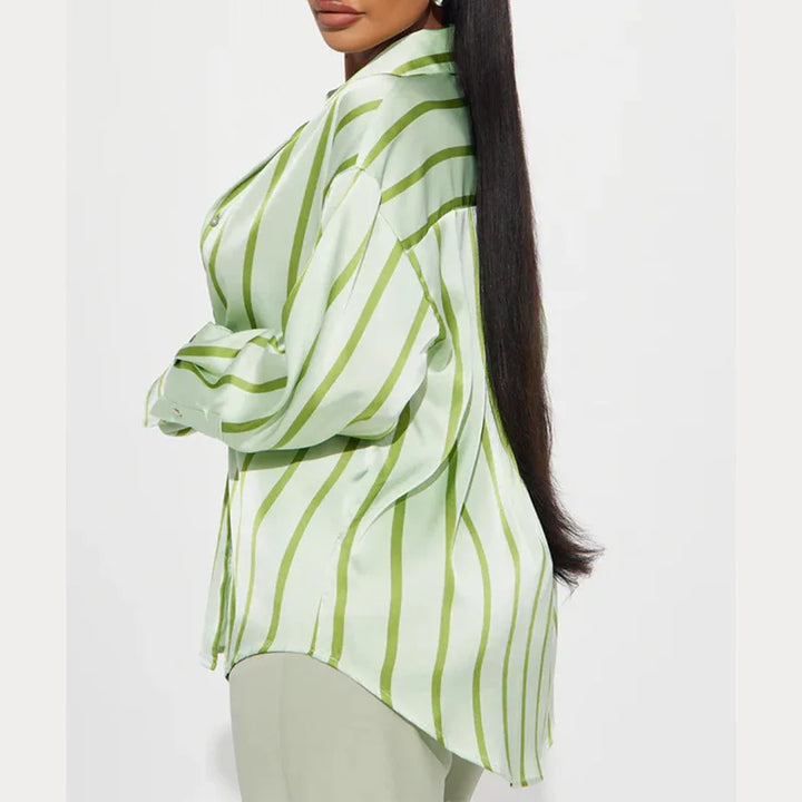 Morgan & Brooke | Striped Satin Button-Up Shirt