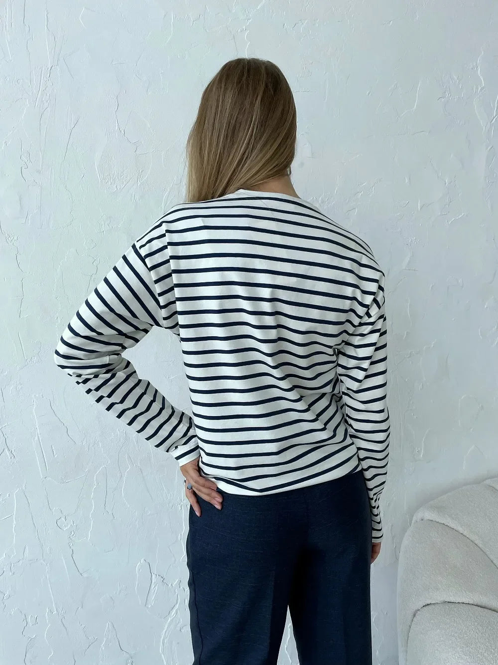 Morgan & Brooke | Navy & White Striped Cotton Shirt