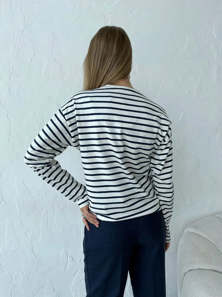 Morgan & Brooke | Navy & White Striped Cotton Shirt