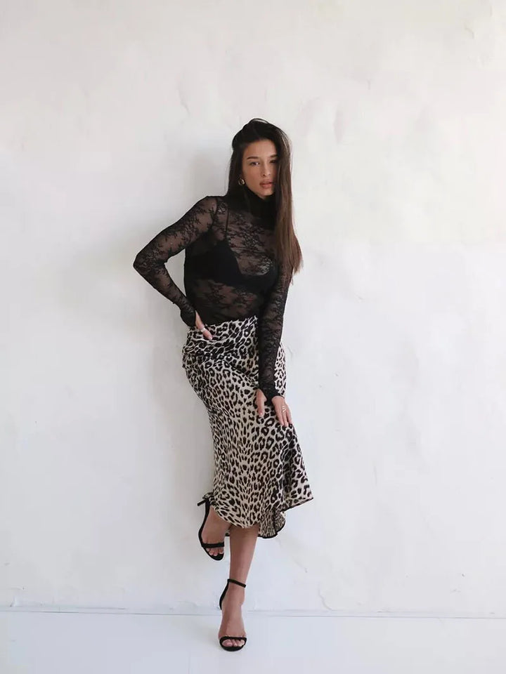 Morgan & Brooke | Leopard Print Midi Satin Skirt