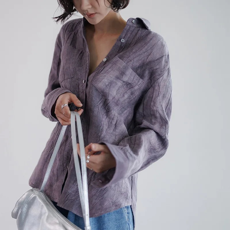Morgan & Brooke | Natural Pleated Button-Up Linen Shirt