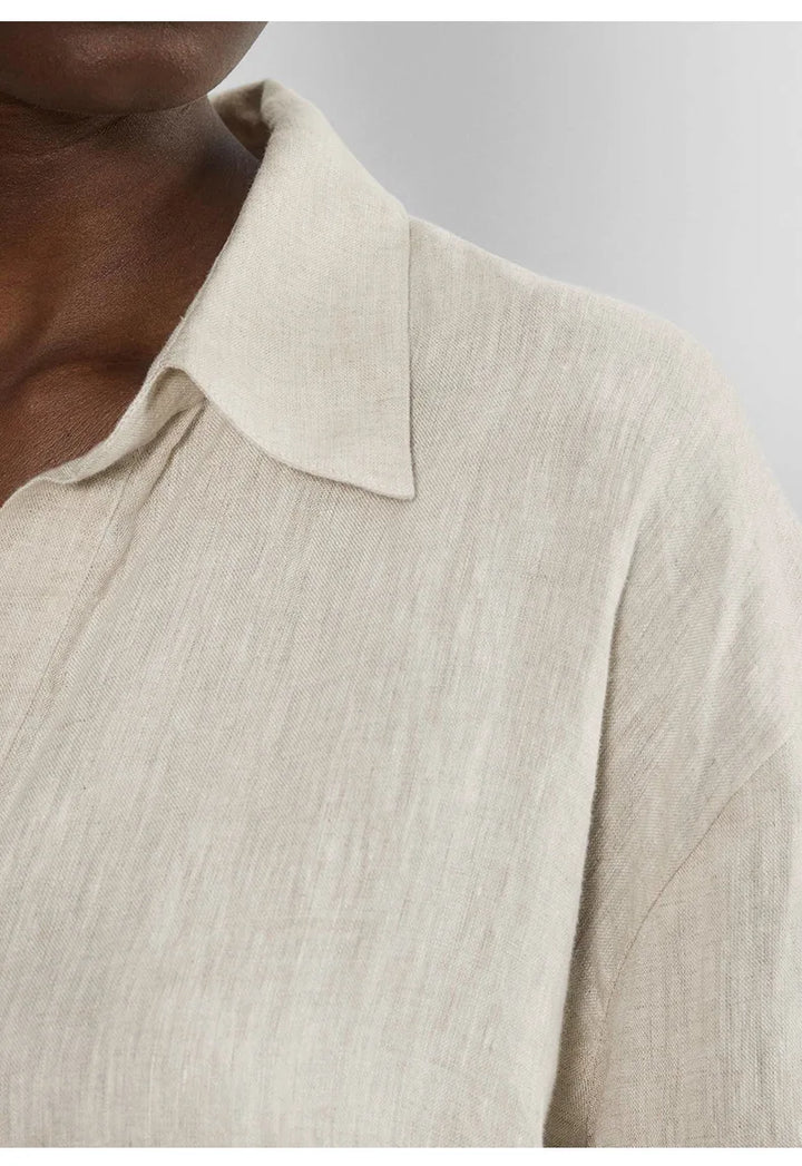 Morgan & Brooke | Natural Polo Collar Relaxed Fit Linen Pullover