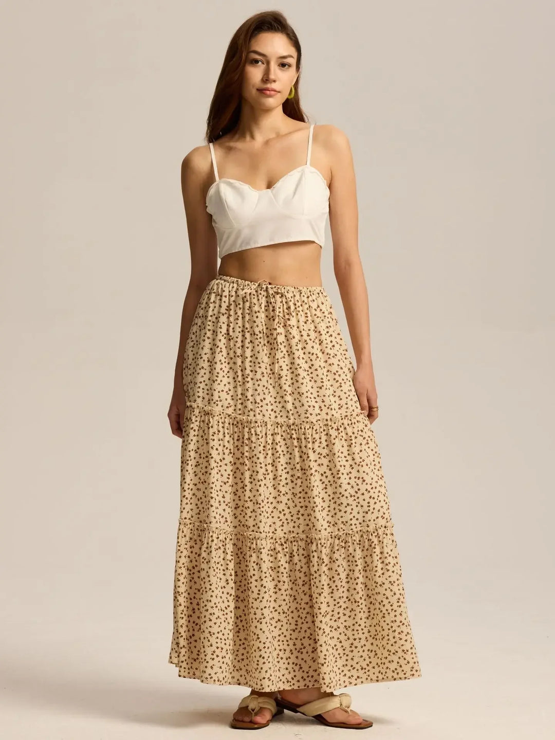 Morgan & Brooke | Printed Tiered Lightweight Maxi Skirt