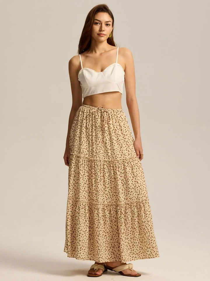 Morgan & Brooke | Printed Tiered Lightweight Maxi Skirt