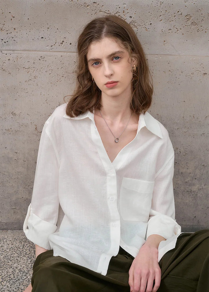 Morgan & Brooke | Natural Relaxed Fit Button-Up Linen Shirt