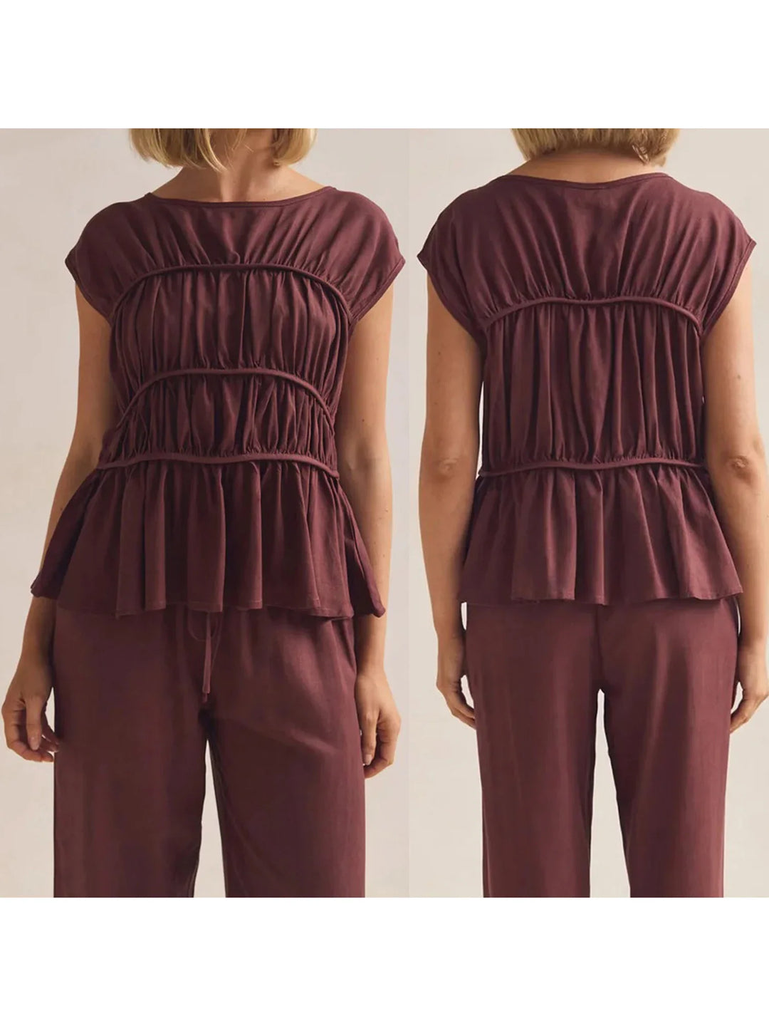 Morgan & Brooke | Ruched Peplum Cotton-Blend Top
