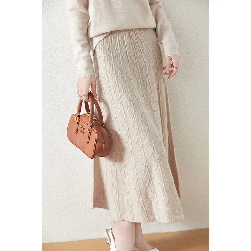 Morgan & Brooke | High-Waist Ribbed Merino Knit Skirt