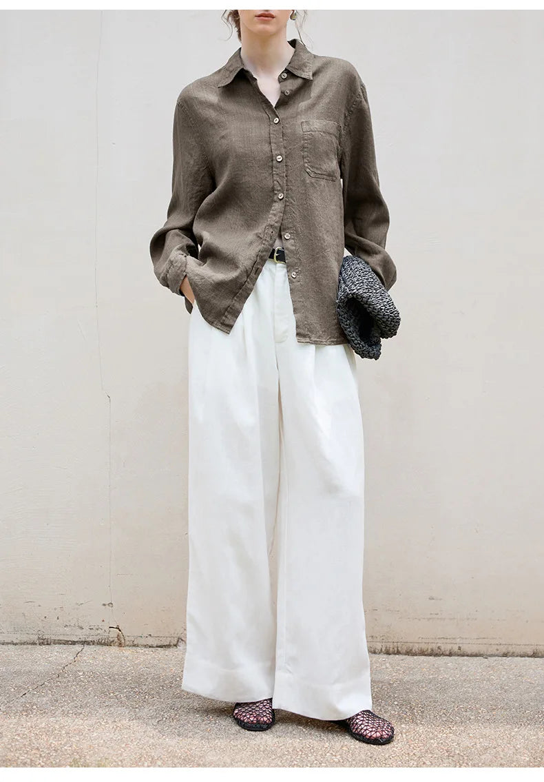 Morgan & Brooke | Indigo Relaxed Fit Button-Up Linen Shirt