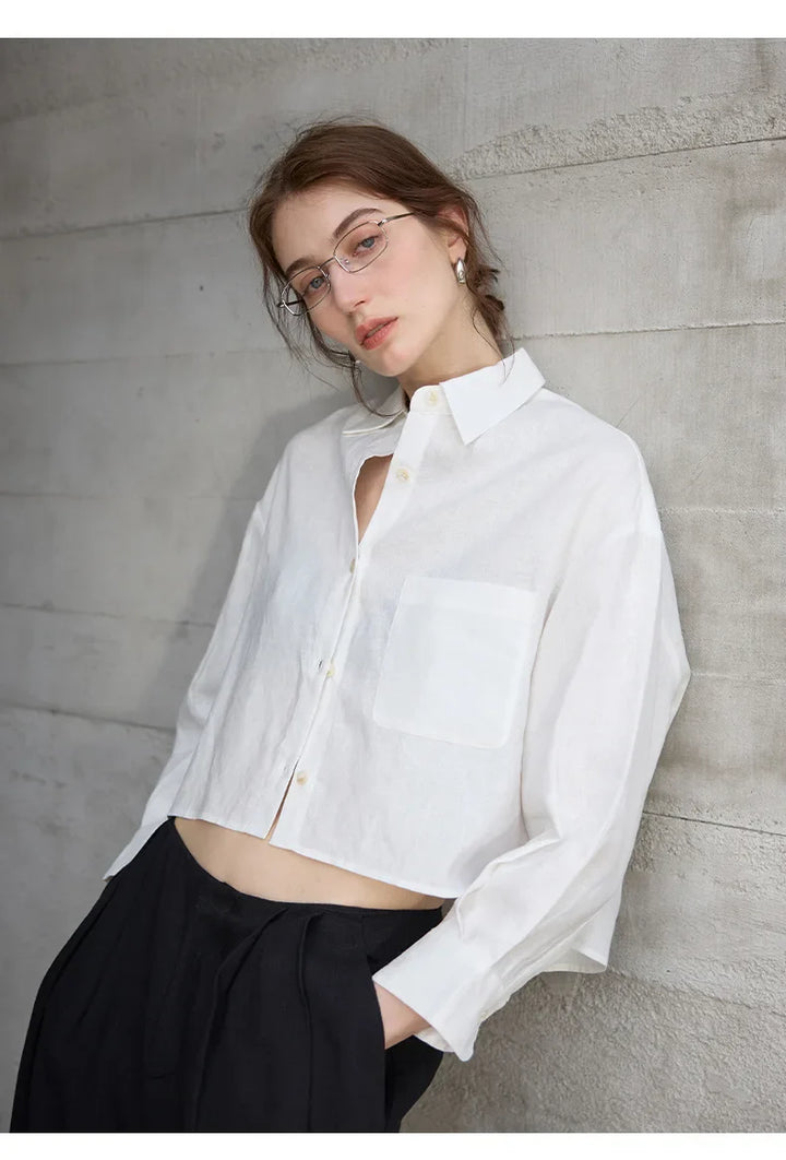 Morgan & Brooke | Cropped Long-Sleeve Linen Shirt