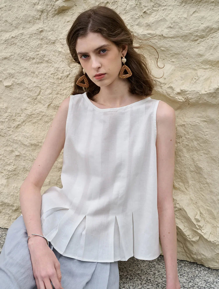 Morgan & Brooke | Pleated Hem Linen Top