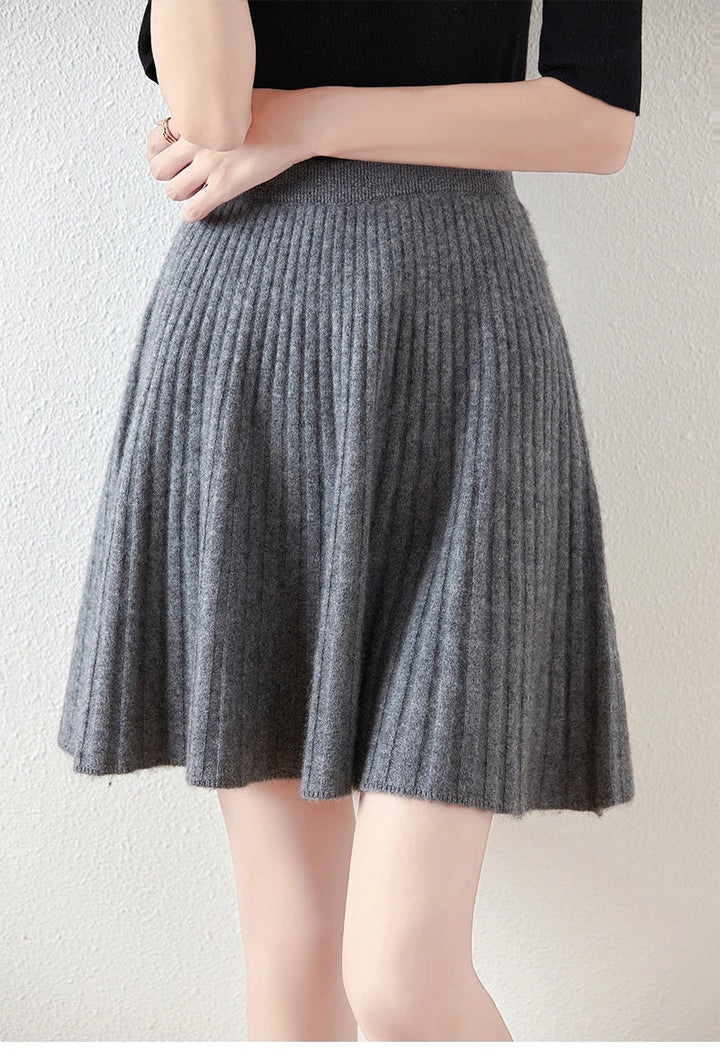 Morgan & Brooke | Charcoal A-Line Knit Merino Wool Skirt