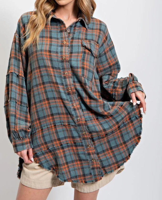 Morgan & Brooke | Green Plaid Button-Up Flannel Shirt
