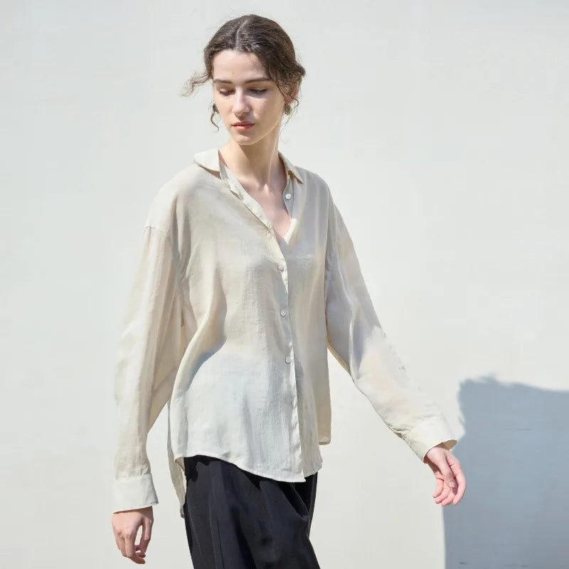 Morgan & Brooke | Natural Relaxed-Fit Button-Up Ramie Shirt