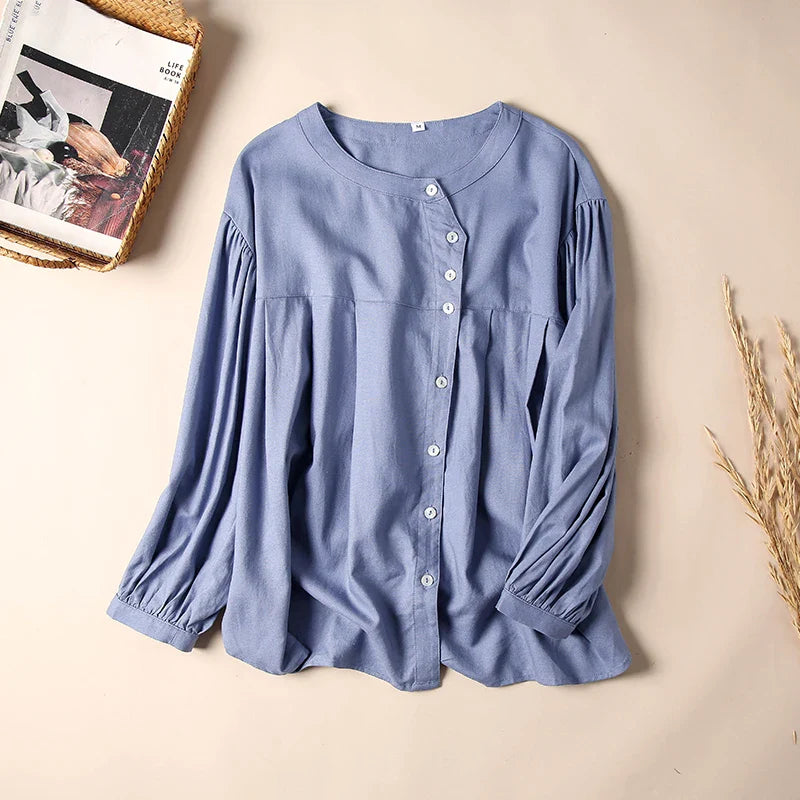 Morgan & Brooke | Gathered Lantern-Sleeve Relaxed-Fit Cotton Blouse