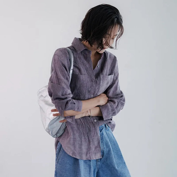 Morgan & Brooke | Natural Pleated Button-Up Linen Shirt
