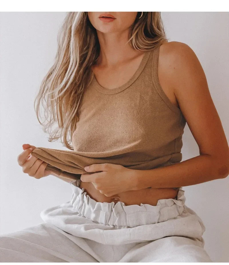 Morgan & Brooke | White Ribbed Scoop Neck Cotton Tank Top