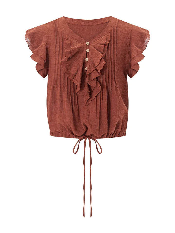 Morgan & Brooke | Ruffle-Front Gauze Cropped Top
