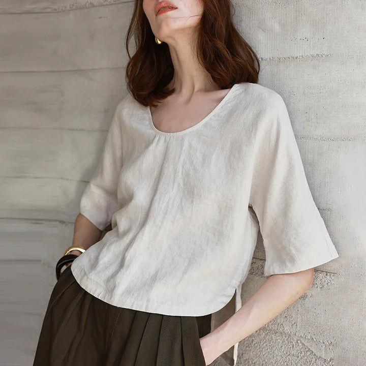 Morgan & Brooke | Natural V-Neck Boxy Hemp Top