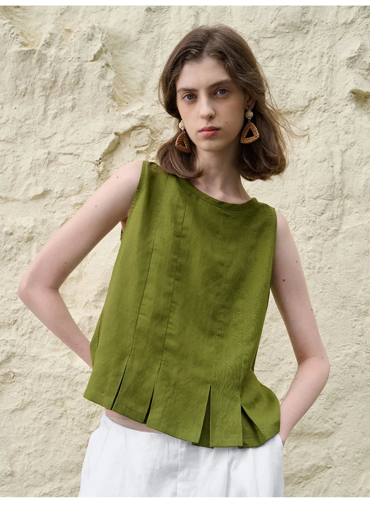 Morgan & Brooke | Pleated Hem Linen Top