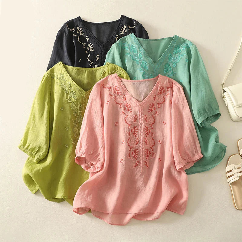 Morgan and Brooke | V-Neck Cotton Blouse