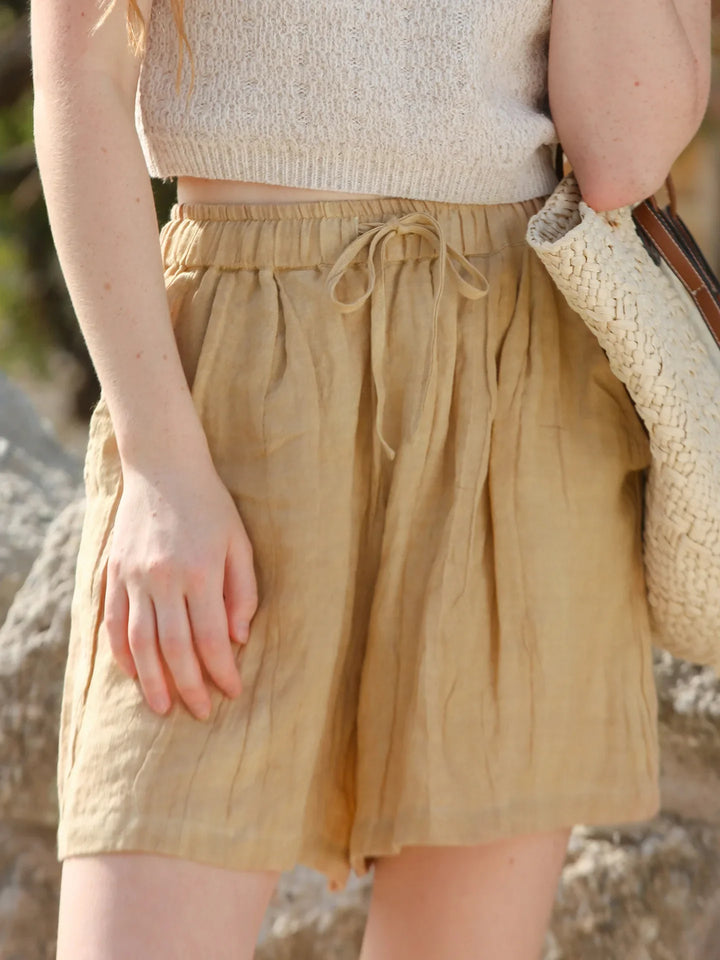 Morgan & Brooke | Natural High-Waist Relaxed Fit Linen Shorts