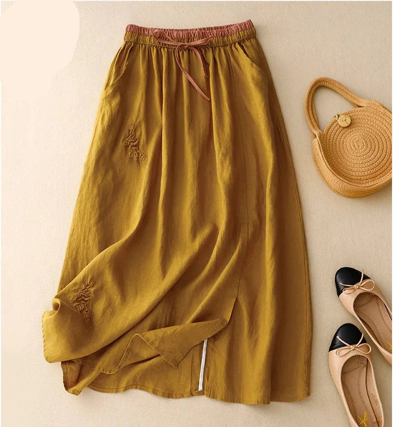 Morgan & Brooke | High-Waist A-Line Linen Skirt