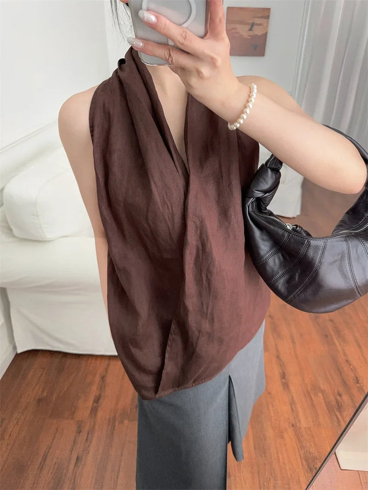 Morgan & Brooke | Draped Sleeveless Linen Vest