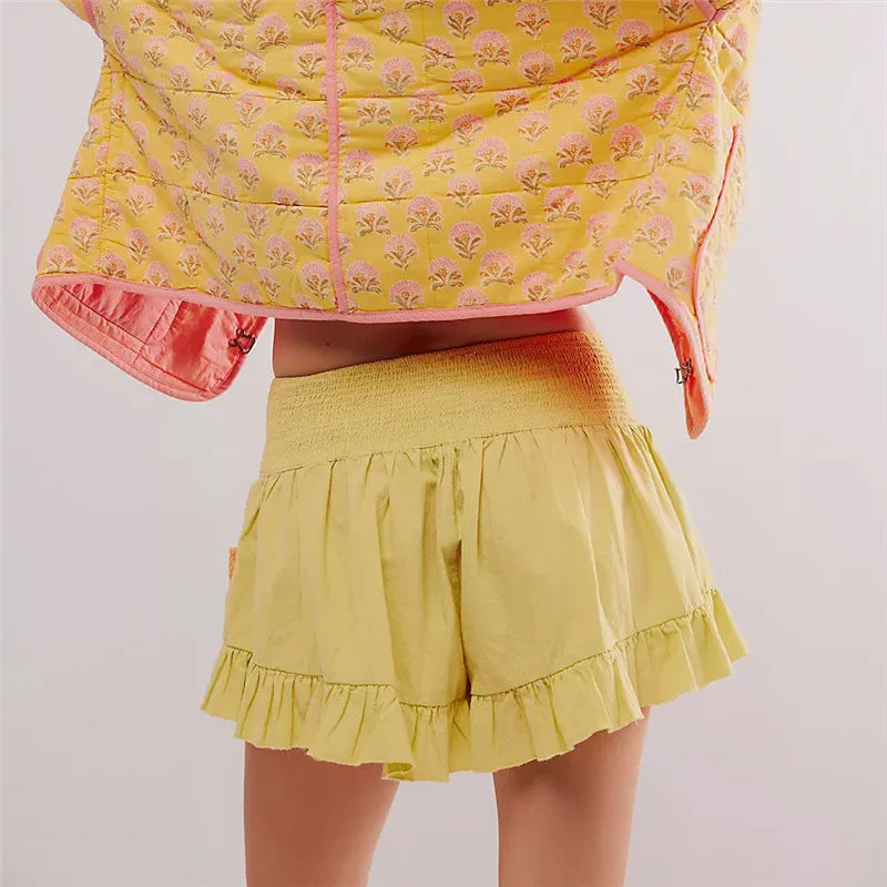 Morgan & Brooke | Embroidered Ruffle Pocket Cotton Shorts