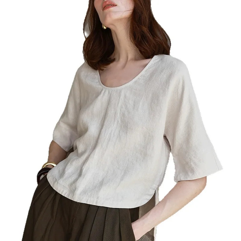 Morgan & Brooke | Natural V-Neck Boxy Hemp Top