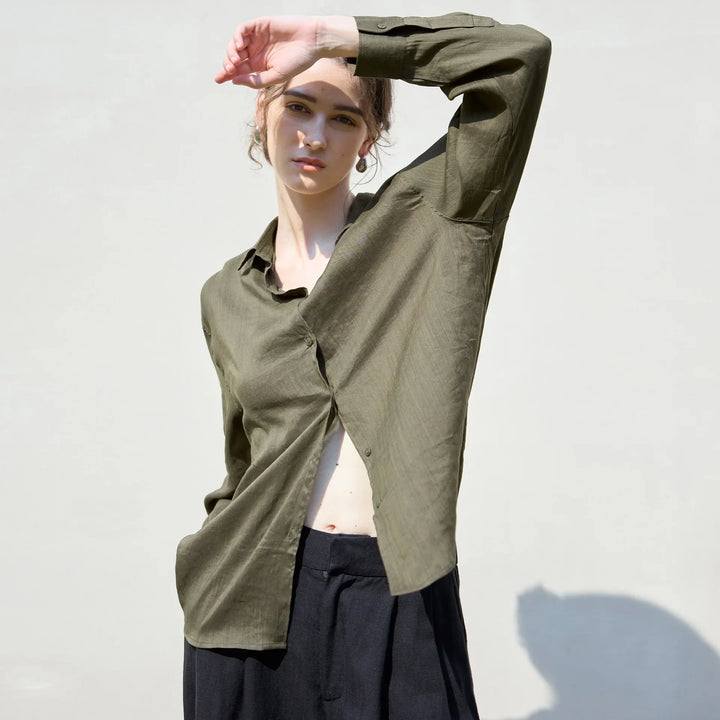 Morgan & Brooke | Natural Relaxed-Fit Button-Up Ramie Shirt