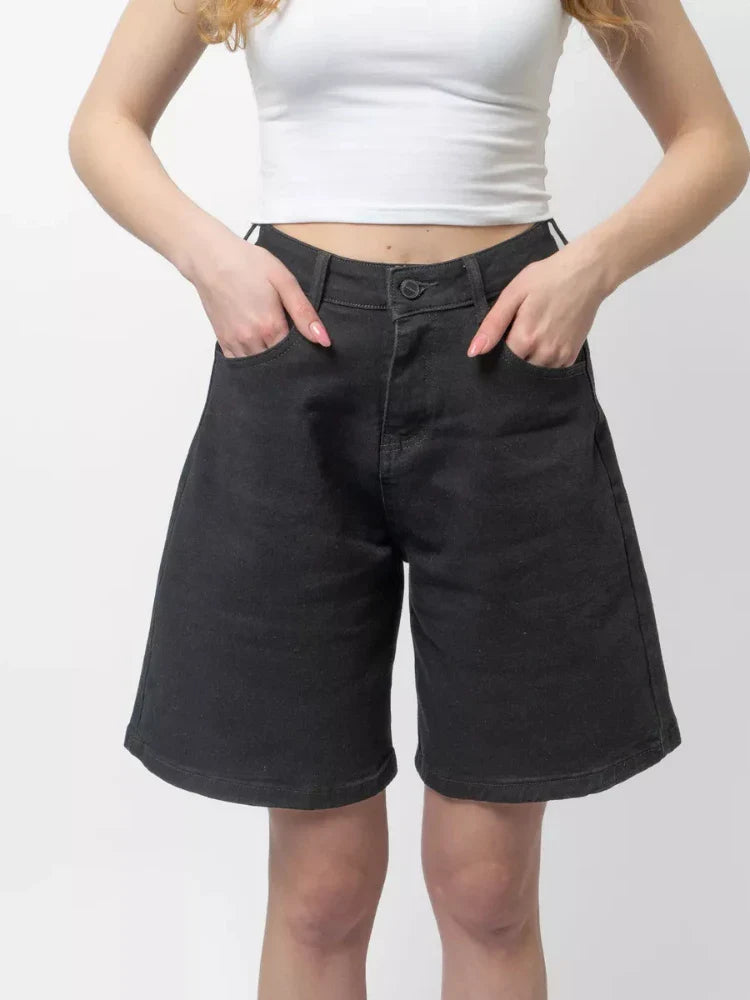 Morgan & Brooke | Blue High-Waist Frayed Hem Cotton Denim Shorts