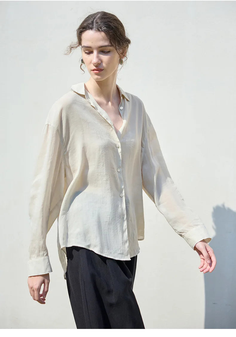Morgan & Brooke | Natural Relaxed-Fit Button-Up Ramie Shirt